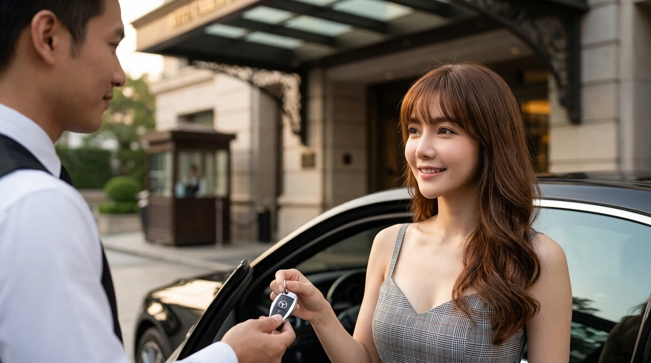 高級ホテルで活用したいバレーサービスの仕組みと利用方法をイメージした写真風の画像
