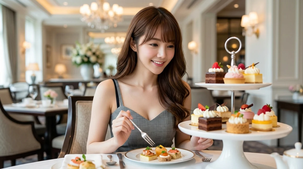 ホテルでケーキバイキングを楽しむ4つのメリットをイメージした写真風の画像