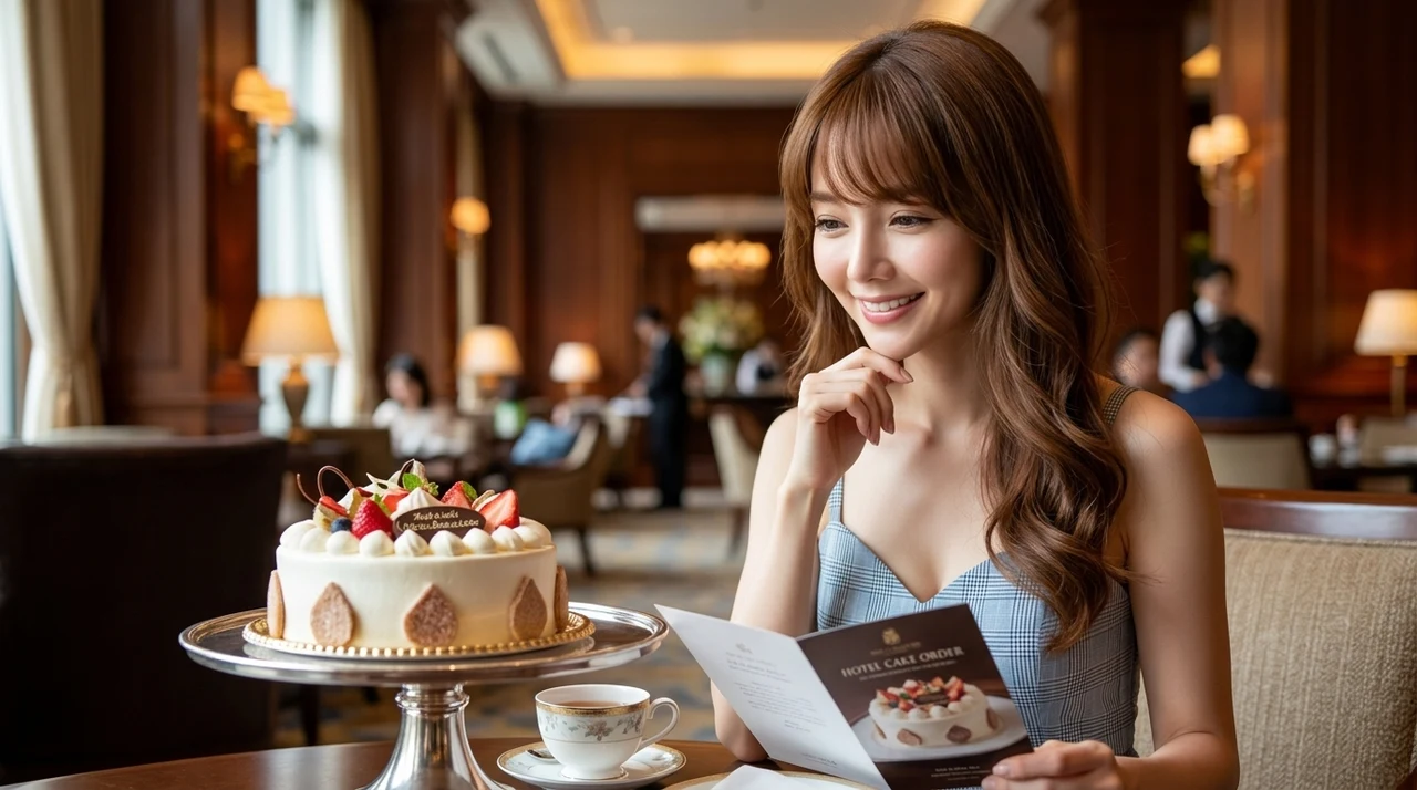 お祝いでホテルのケーキを予約する5つのメリットをイメージした写真風の画像